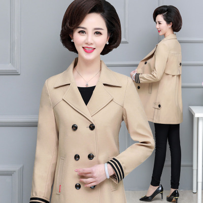 2019 Spring Middle and old age Women's wear Large tailored collar Windbreaker Mom outfit Mid length version Self cultivation Jacket leisure time coat