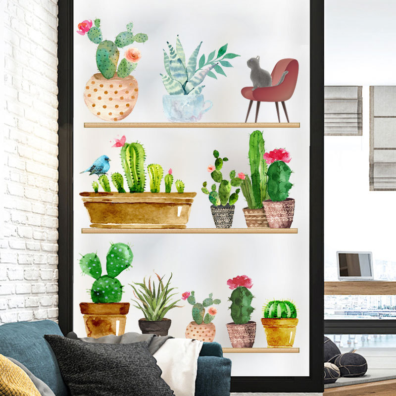 Fashion Cactus Potted Shelf Wall Stickers display picture 5
