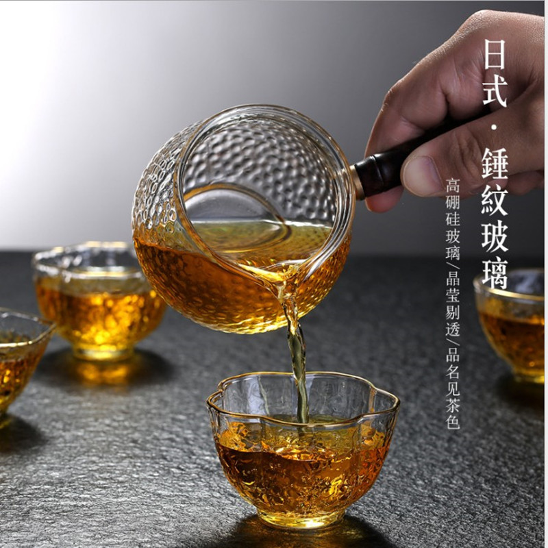 Taza de té de vidrio de borosilicato patrón de martillo Taza de té de oro juego de té de kung fu con taza de té de vidrio taza pequeña