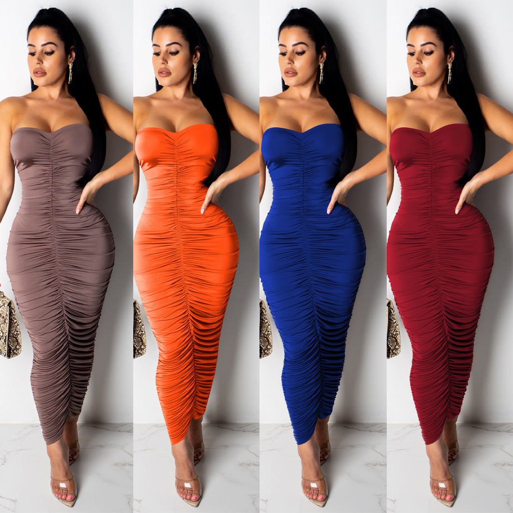New Chest Wrap Solid Color Dresses Sexy Skinny Casual Girls Clothes ...