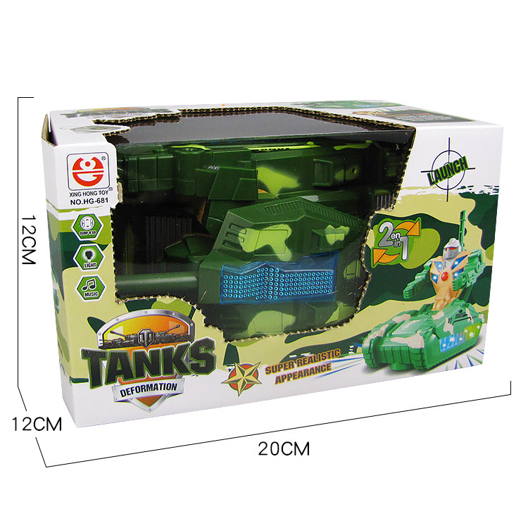 Deformación eléctrica tanque de rotación universal de música ligera robot de juguete eléctrico serie militar modelo de juguete