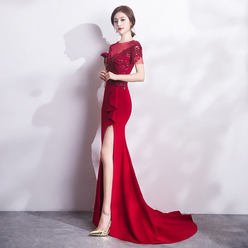 red fishtail evening dress Fish Tail Red Mermaid Tail Prom Dress Ball Gown Strapless Fishtail Prom  Dress Red V-neck