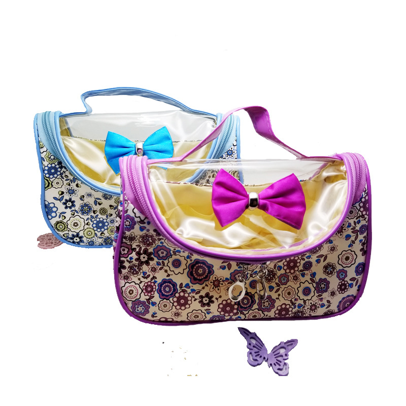 2019可愛透明PVC蝴蝶結化妝包大容量便攜式手提包旅行收納