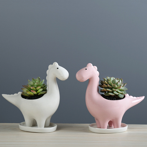 Manufacturer small wholesale gardening cross-border creative succulent flower pot cartoon animal dinosaur ceramic flower pot desktop decoration