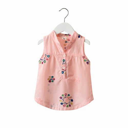 Baby Girls' Summer New Arrival Korean Style Fashion Embroidered Sleeveless Backless Top Comfortable Floral Blouse