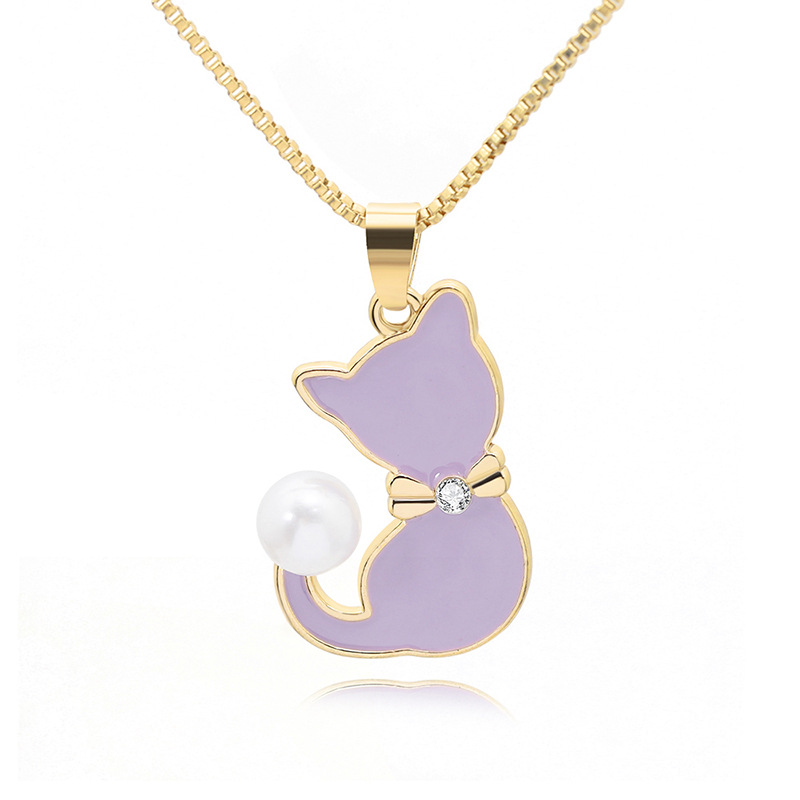 Collier Chaîne De Clavicule Sauvage Mignon Dessin Animé Alliage Gouttes Chat Perle Nouvelle Chaîne De Clavicule En Gros Nihaojewelry display picture 10