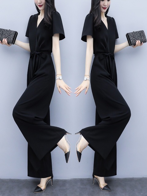 Slim Chiffon high-waist worker’s dress wide-legged trousers suit