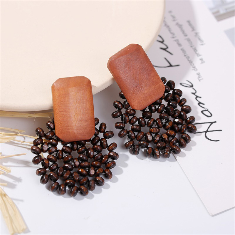 1 Pair Fashion Geometric Wood Handmade Women's Drop Earrings display picture 7