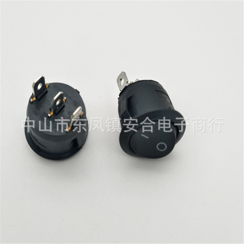 供应KCD1圆形23X23船形开关 全黑3脚2档电源开关 翘板开关