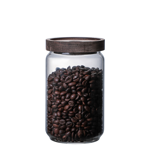 Manufacturer wholesale glass sealed jar coffee bean storage jar grain storage jar tea jar large acacia wood lid