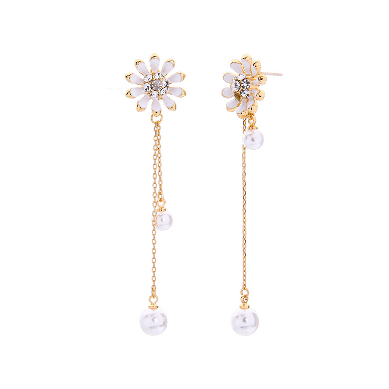 Fashion Enamel Glaze Flower Earrings S925 Sterling Silver Earrings Long Pearl Earrings Wholesales Fashion display picture 4