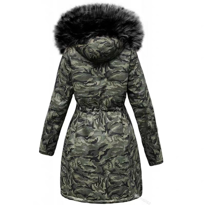 Damvinterjacka med pälskrage fodrad lång varm parkas_voghion.com