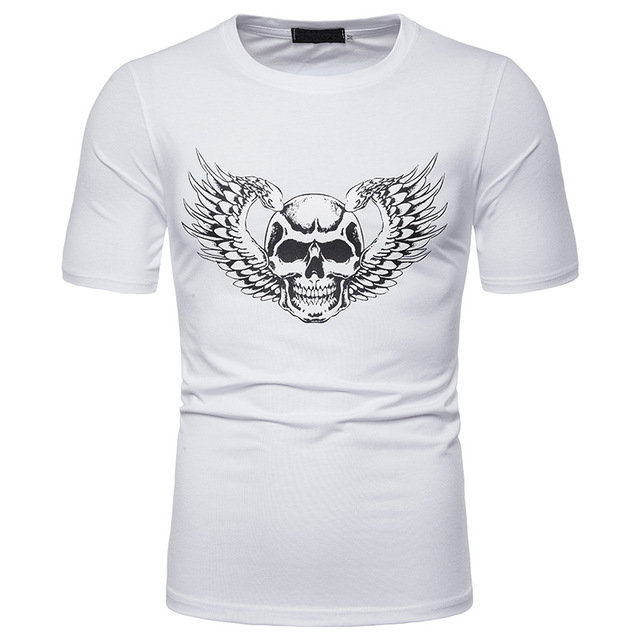 short-sleeved T-shirt chest dynamic drag racing skull printing  