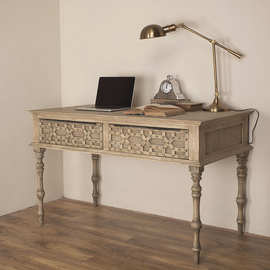 书桌实木铆钉款美式仿古风格书房办公桌风华白做旧写字台小户型