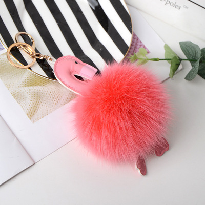 創意火烈鳥毛球狐狸毛獨角獸包包皮草挂件鑰匙扣