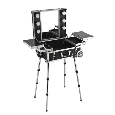 Black belt LED Lamp lens double-deck Stripped of Party membership and expelled from public office BOX Built-in Stainless steel Bracket Two pull rod PU Makeup boxes