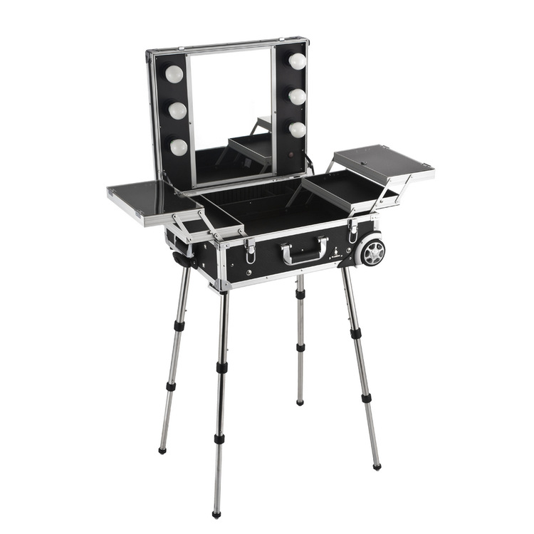 Black belt LED Lamp lens double-deck Stripped of Party membership and expelled from public office BOX Built-in Stainless steel Bracket Two pull rod PU Makeup boxes