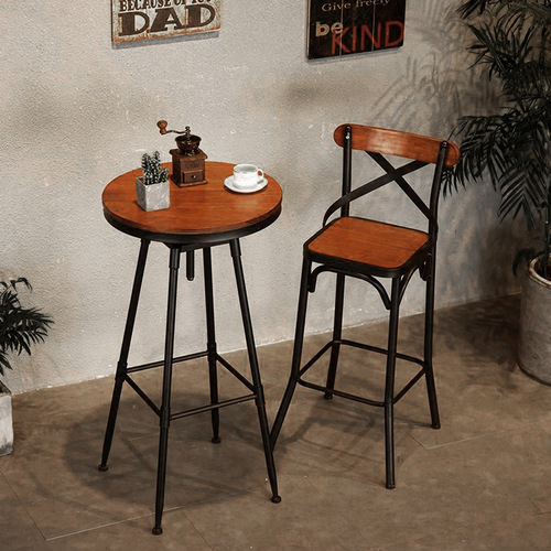 American-style ironwork industrial-style bar coffee shop round bar counter simple commercial double retro high-legged round bar table