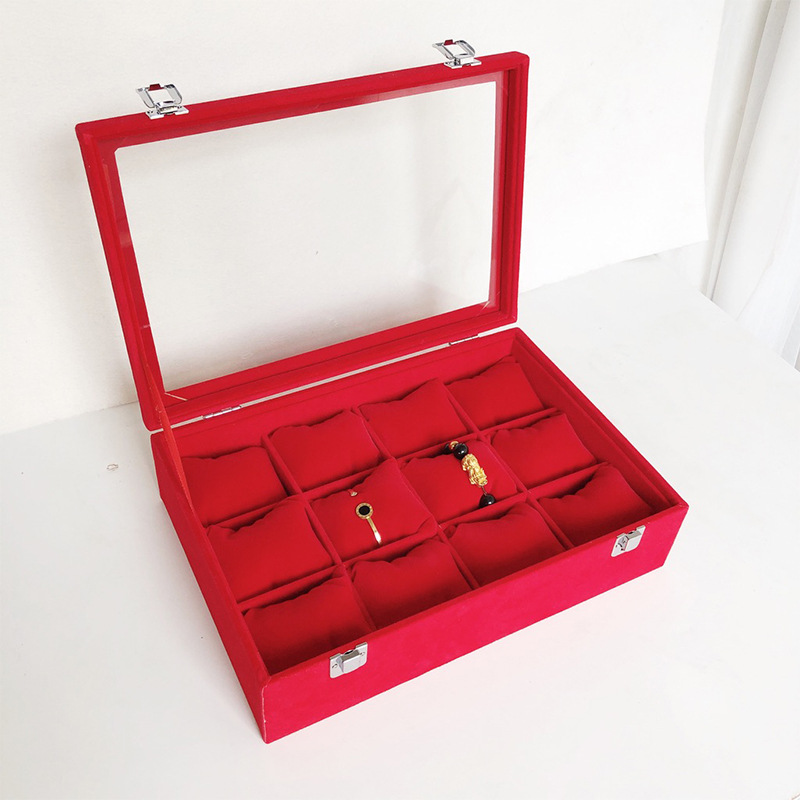 防尘珠宝箱首饰盒手链项链手镯手表盒饰品12格子收纳展示道具