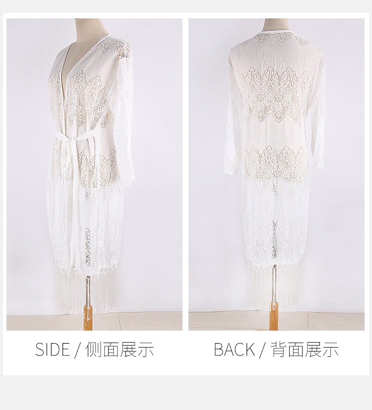 Fashion Lace Fringed Cardigan Bikini Blouse Simple Swimsuit Blouse display picture 4