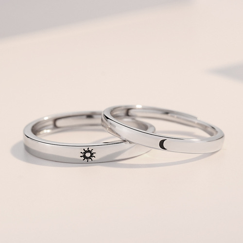 s925 sterling silver sun and moon couple rings Valentine's Day gift simple new open men and women adjustable ring pair