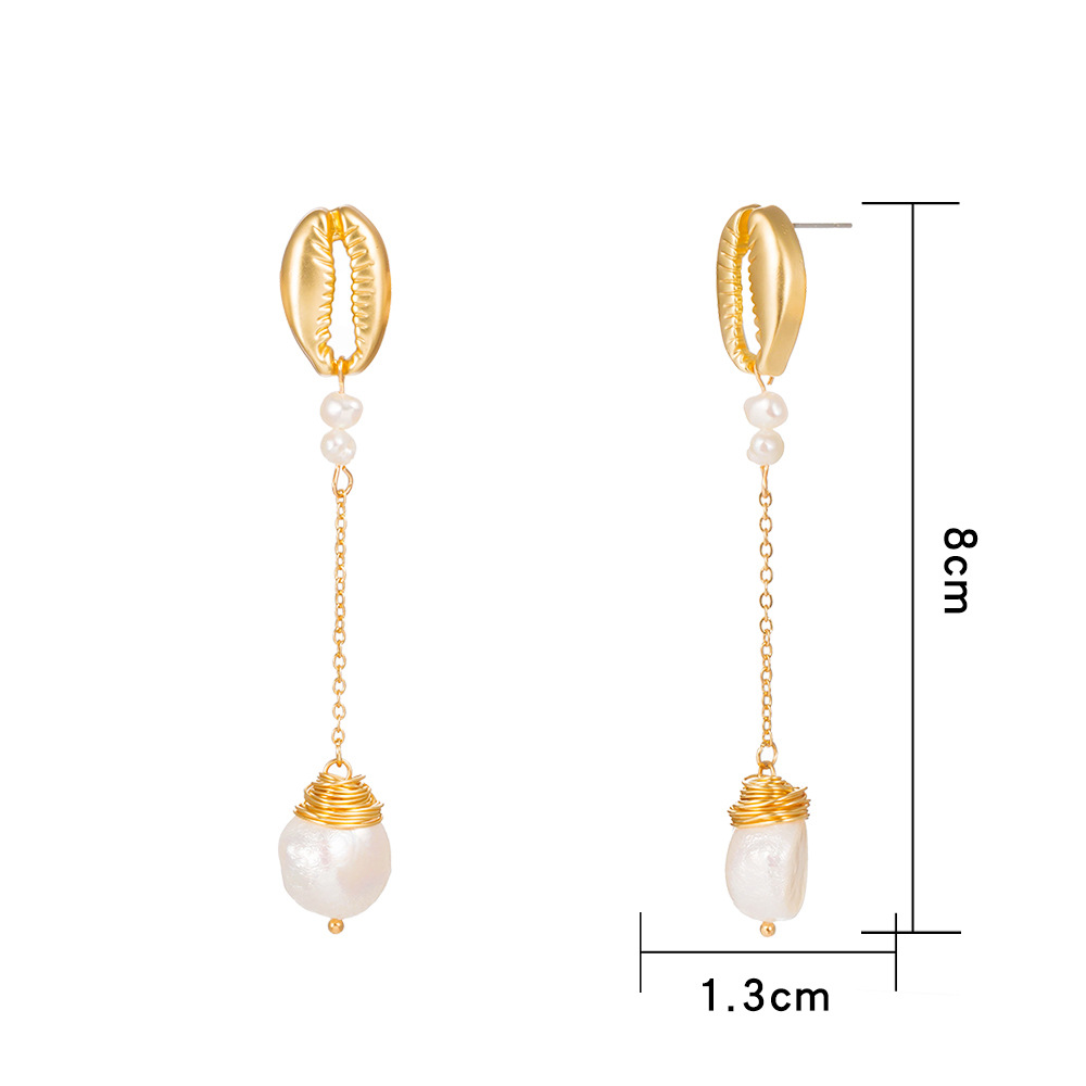 Fashion Style New Shell Shape Natural Pearl Pendant Earrings display picture 1