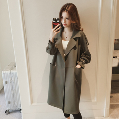 2019 Spring new fat MM Korean Edition Mid length version tailored collar Overknee Windbreaker Women's wear Long sleeve Easy
