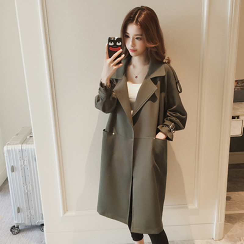 2019 Spring new fat MM Korean Edition Mid length version tailored collar Overknee Windbreaker Women's wear Long sleeve Easy