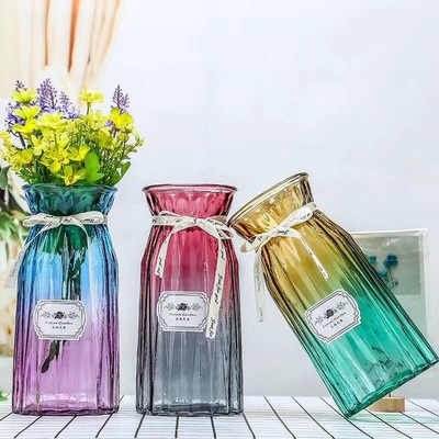 歐式簡約水培玻璃花瓶透明百合富貴竹滿天星幹花小插花瓶擺件批發