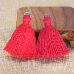 Factory Silver Metal Ring 5CM Pure Cotton Tassel Fashion Accessory Small Tassel Pendant Fat Tassel Earrings