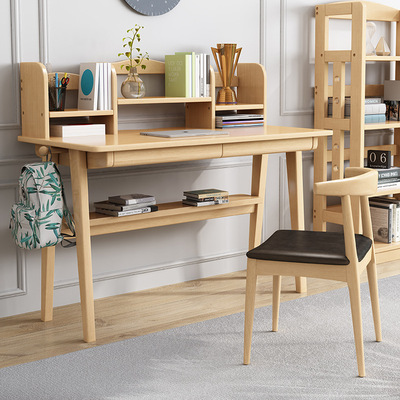 實木書桌簡約家用電腦桌學生學習兒童桌寫字台現代北歐書架組合桌