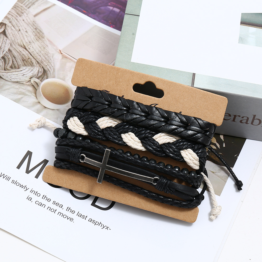 Combination leather suit menu0027s bracelet vintage woven diy hemp rope bracelet