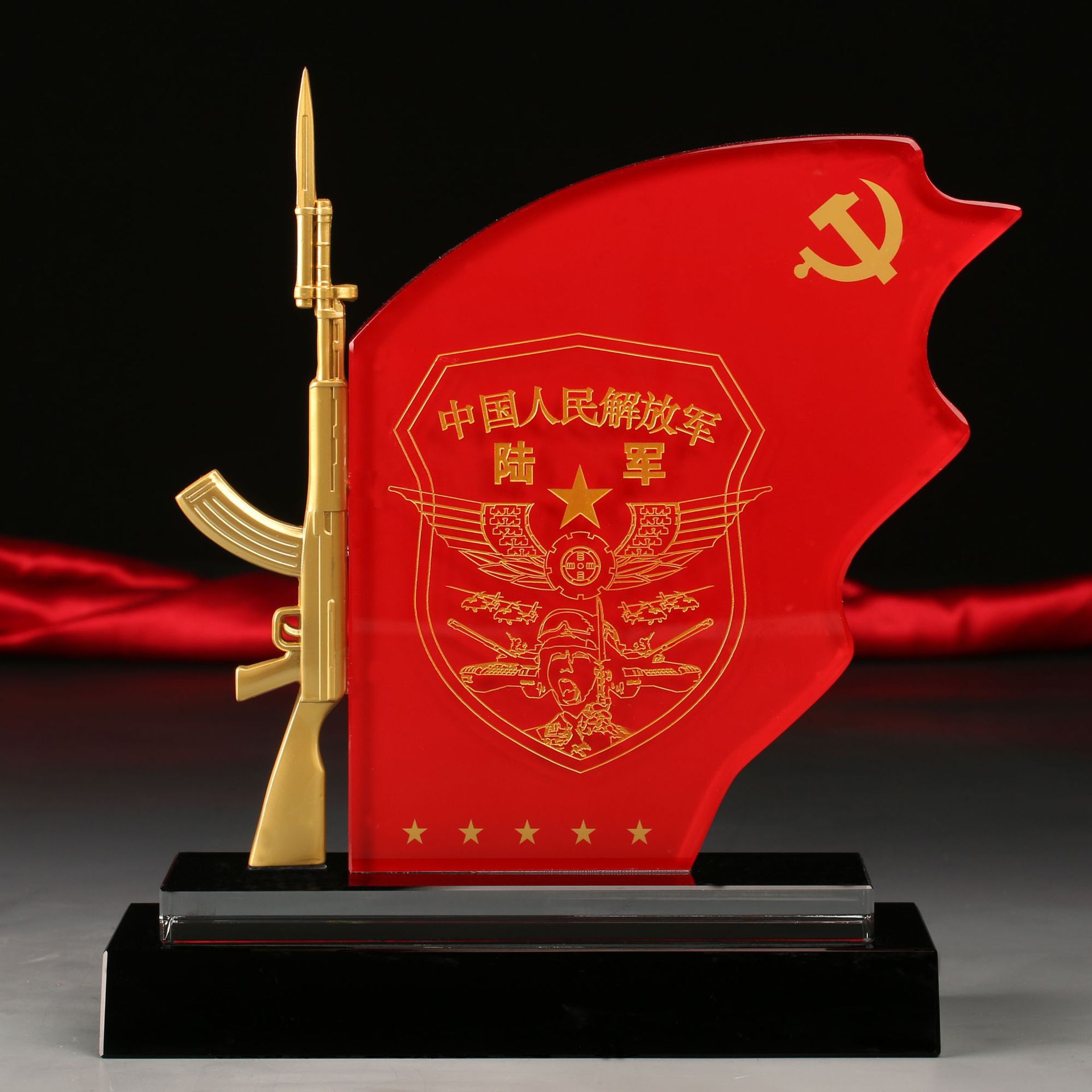 crystal red flag Seventy-one Founding Festival Army Day crystal trophy Anniversary red flag party flag Emblem gift Customized