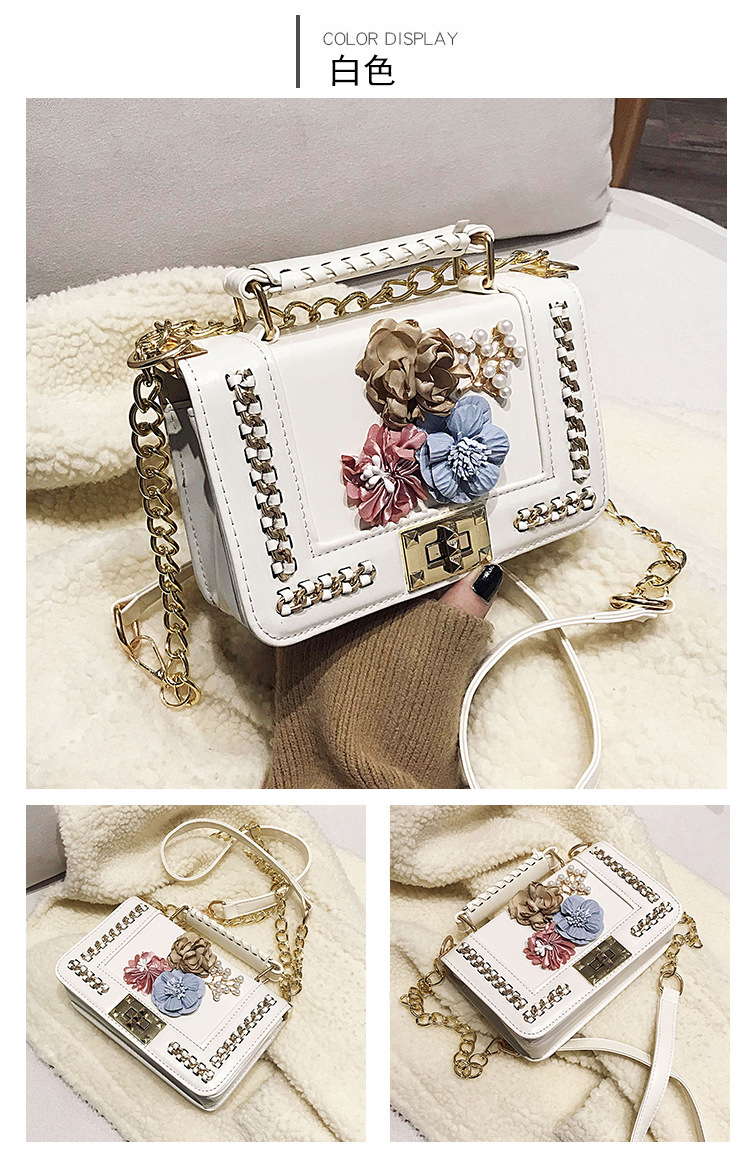 Fashion Handbag Color Flower Pearl Small Square Bag Shoulder Diagonal Bag display picture 30