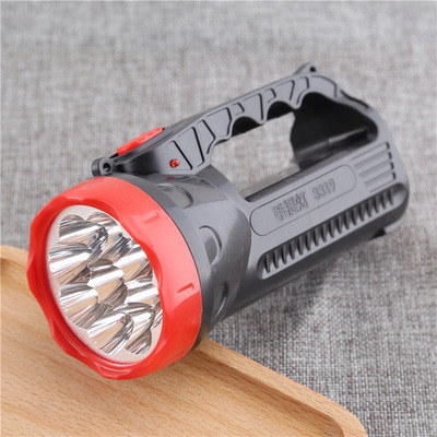 D室外家用手提式充电强光远射探照灯 led户外9灯头二档手持手电筒