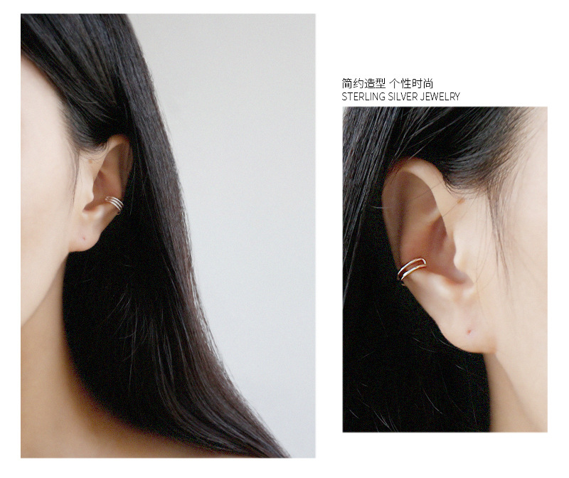 Korean S925 Sterling Silver Simple Three Layer Ear Clip display picture 7