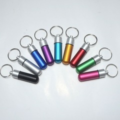 Circular aluminum alloy medicine pill bottle, sand-coated medicine jar, outdoor novel and unique key chain portable medicine tube box key holder bottle
