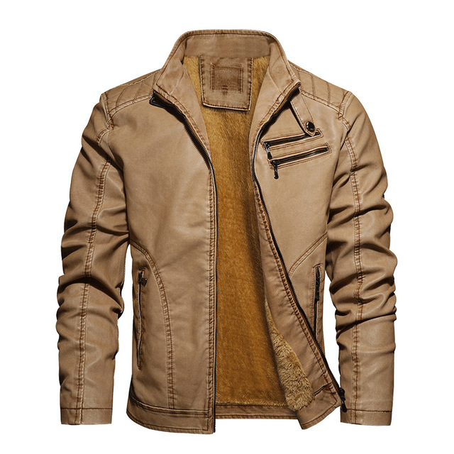Casual men’s plush and thick leather jacket