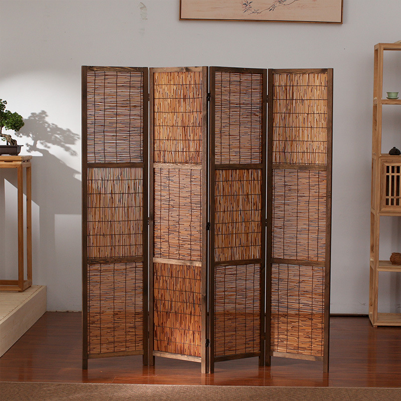 Simple Screen Partition Living Room Folding Mobile Folding Screen Simple Modern Retro Style American Country Decorative Partition Wall