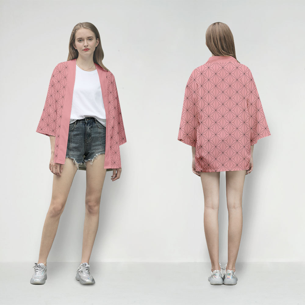 FCCEXIO Women/Men Summer Casual Cool Streetwear Demon Slayer Kimetsu no Yaiba Print Japanese Anime Kimono Haori Yukata Cosplay