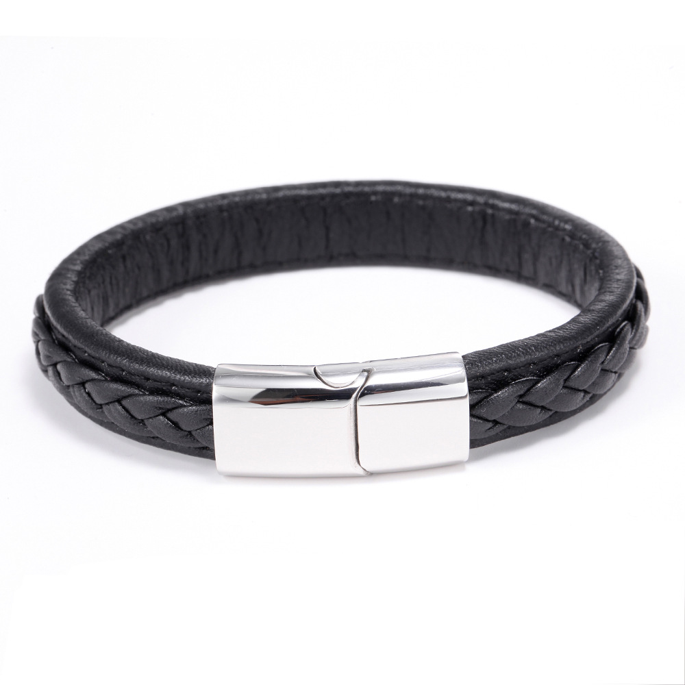 Simple Style Geometric Titanium Steel Braid Artificial Leather Polishing Men'S Bracelets display picture 1