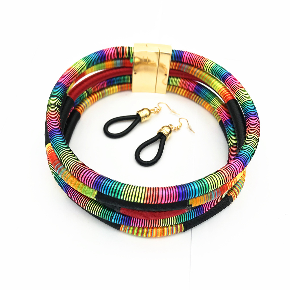 174g Weight Jewelry Set Classification Earrings + Necklace Quantity Holiday, Travel Occasion Alloy, Woven thread Material Color Block Pattern Women's Gender Epoxy Design Retro, Ethnic Style Style Retro Ethnic Style Color Block Alloy Woven Thread Epoxy Women's Jewelry Set 9