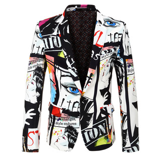 2023 Spring and Autumn New Fashion New Trend Printed Jacket Single Row One Button Trendy Casual Men's Suit