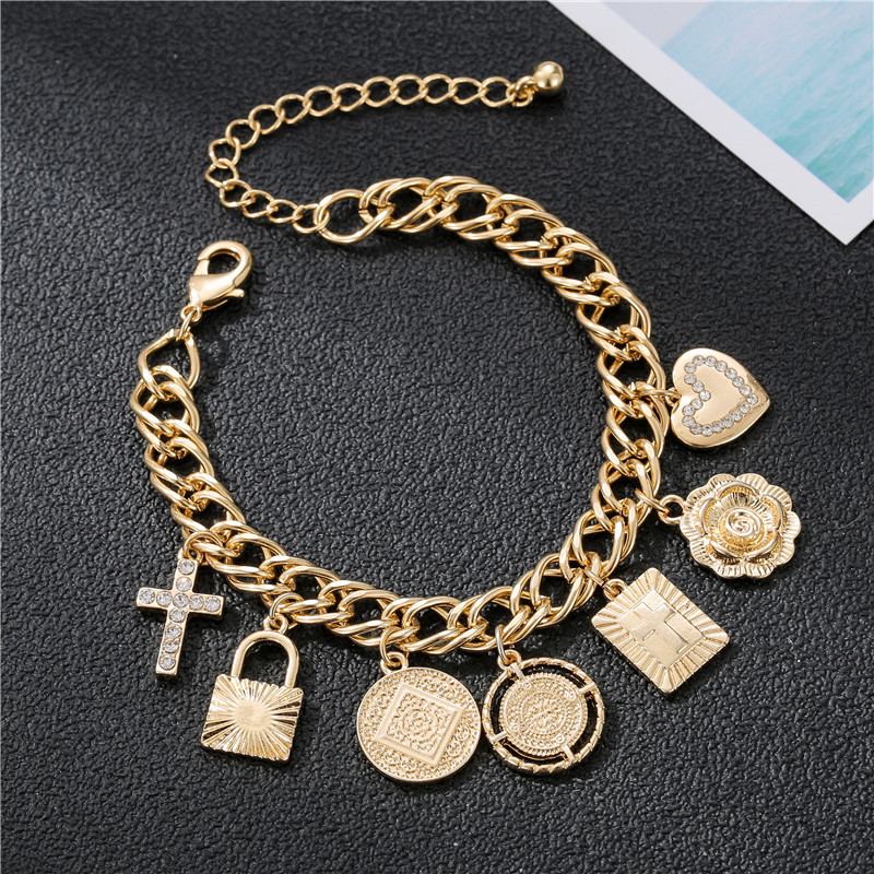 Européen Et Américain Bijoux Vente Chaude Japonais Et Coréen Tendance Hip Hop Style Croix Fleur Strass-amour Intégré Géométrique Bracelet Bracelet display picture 5