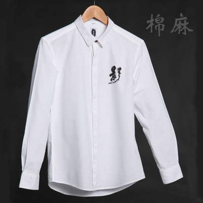 2019 Spring New products shirt Flax Korean Edition men's wear printing shirt Trend ins personality T-shirt