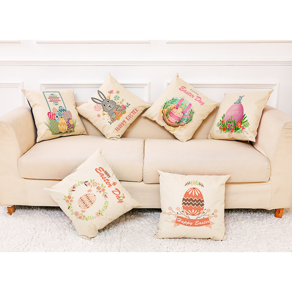 wish 亚马逊复活节系列棉麻抱枕套 汽车抱枕家居沙发靠垫定制
