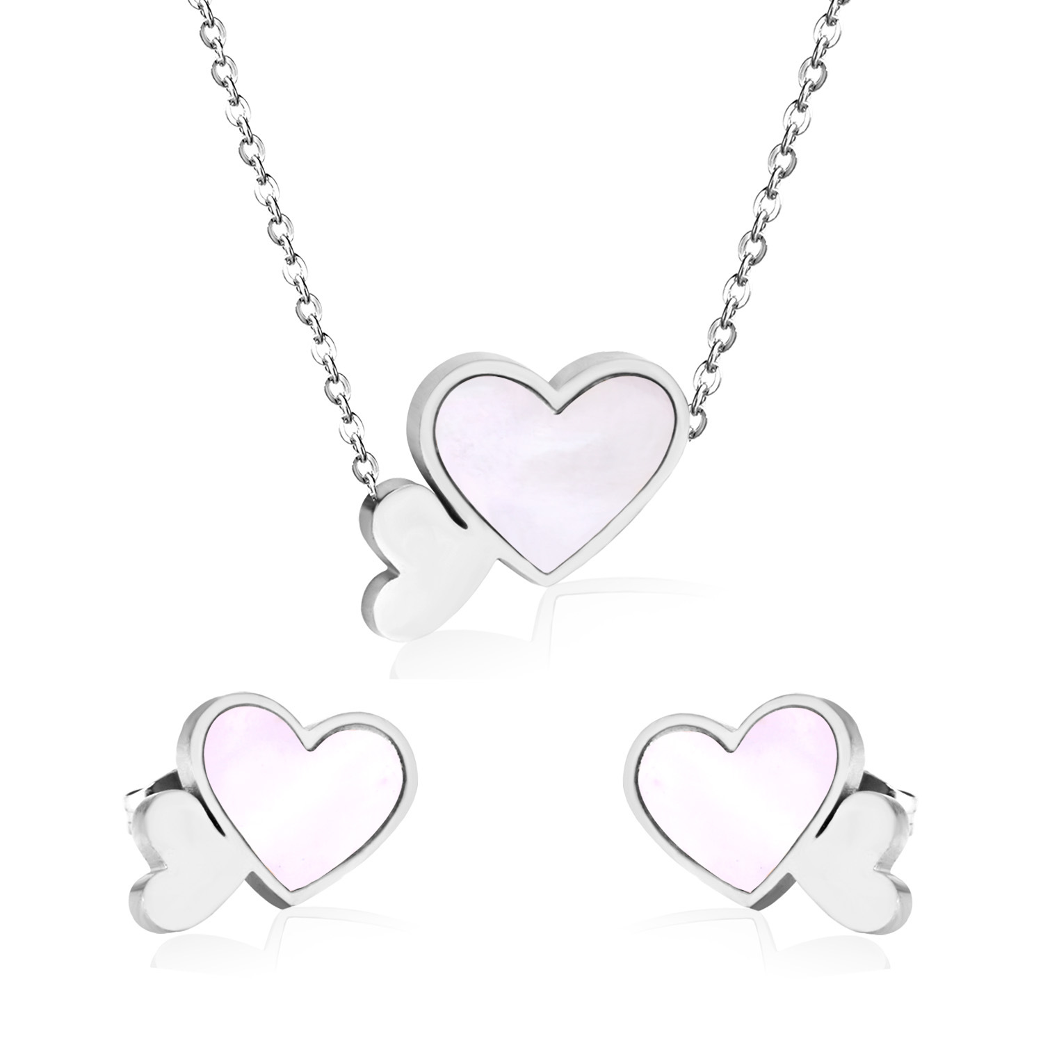 2 Pieces Fashion Heart Shape Stainless Steel Shell Plating Womenu0027S Jewelry Set
