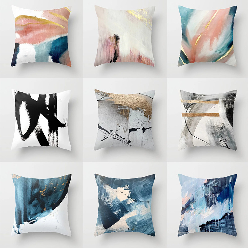 18'' Cushion Cover Pillow Case Abstract oil painting series pillow cover white hemp printing cushion cover customization