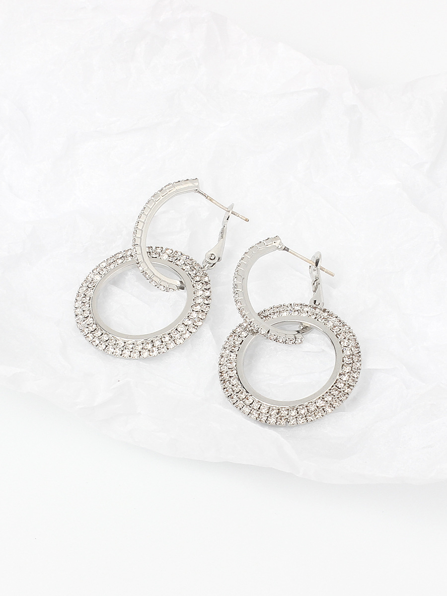 10g Weight No Inlaid Inlay Material Earrings Classification Travel Occasion Women'S Gender Gold, Silver Color Fashion Super Flash Diamond Round Geometric Earrings 6