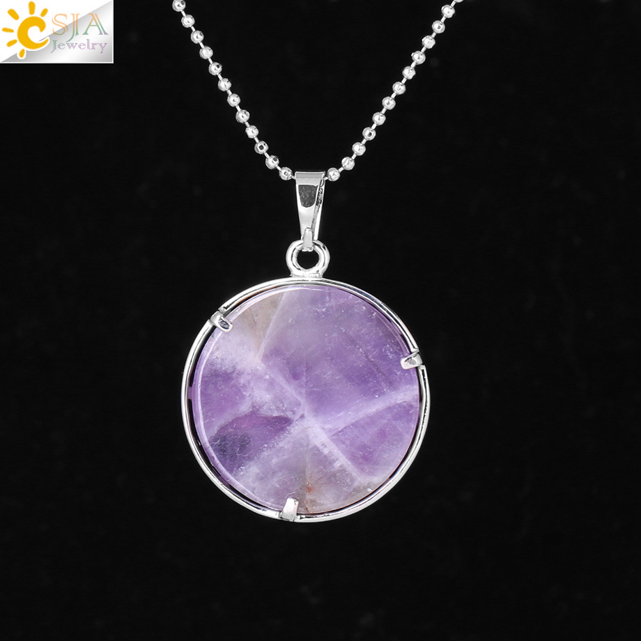 Sun Moon Round Pendant Natural Crystal Stone Necklace European And American Popular Symbol Jewelry